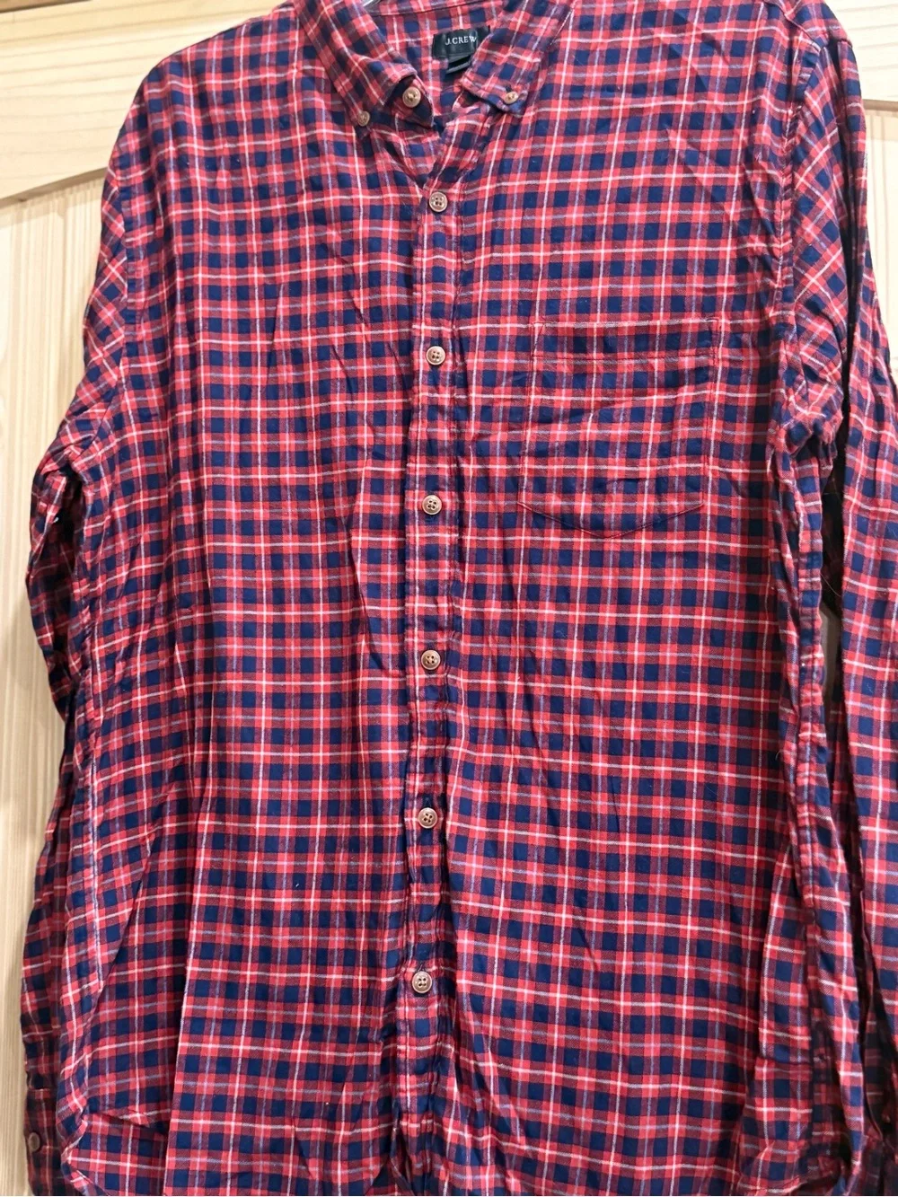 J. Crew Men's Red & Navy Plaid Button-Down Shirt